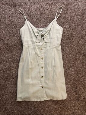Light Green Button-Front Tie-Detail Sun Dress